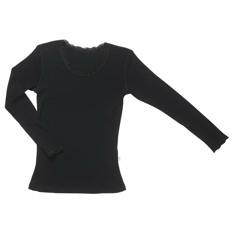 Damen CECILIE Shirt mit Spitze Wolle schwarz Damen CECILIE Shirt mit Spitze Wolle schwarz