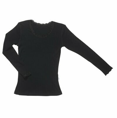 Damen CECILIE Shirt mit Spitze Wolle schwarz