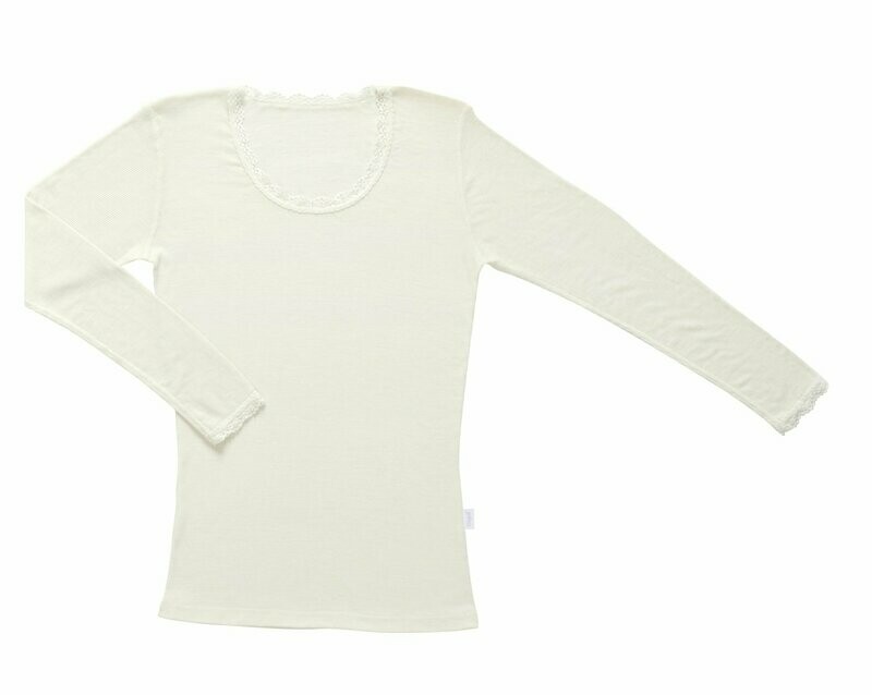 Damen CECILIE Shirt mit Spitze Wolle natur Damen CECILIE Shirt mit Spitze Wolle natur