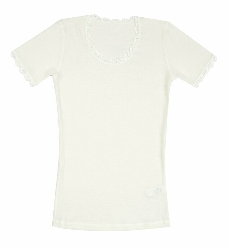 Damen CECILIE T-Shirt mit Spitze Wolle natur Damen CECILIE T-Shirt mit Spitze Wolle natur