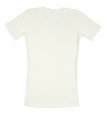 Damen CECILIE T-Shirt mit Spitze Wolle natur