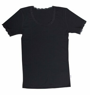 Damen CECILIE T-Shirt mit Spitze Wolle schwarz
