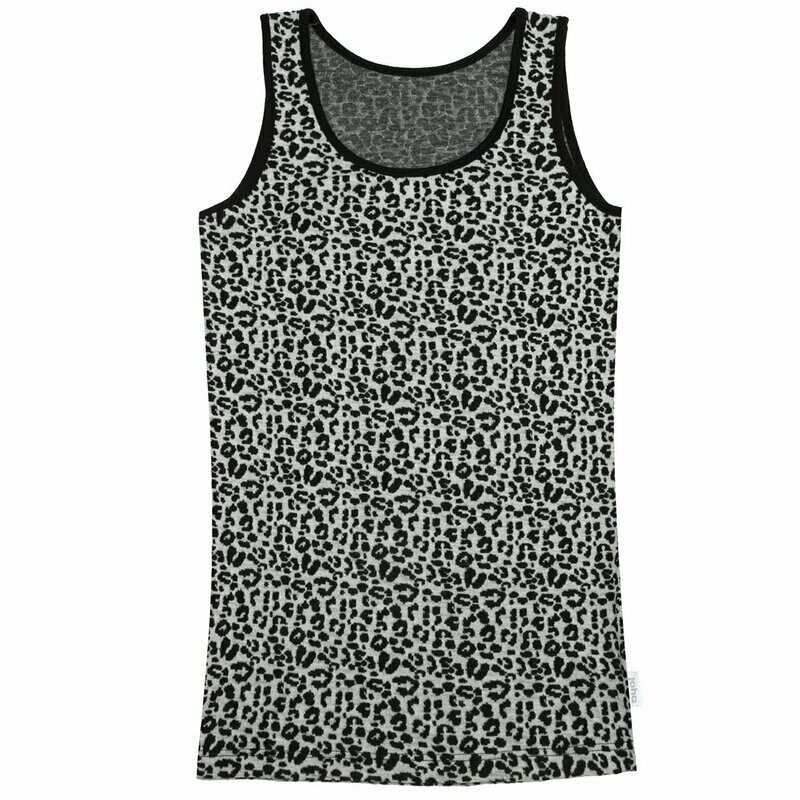 Damen JULIE Unterhemd Wolle schwarz Leo Print Damen JULIE Unterhemd Wolle schwarz Leo Print