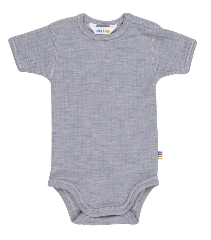 Baby Body kurz Arm Wolle grau