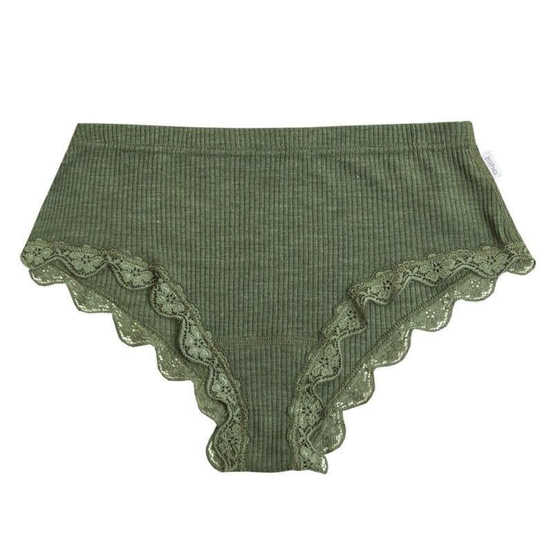 Damen KATE Hipster mit Spitze Wolle/Seide, olive Damen KATE Hipster mit Spitze Wolle/Seide, olive