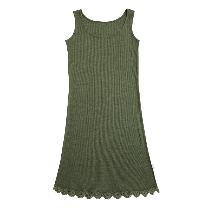 Damen KATE Nachthemd mit Spitze Wolle/Seide olive Damen KATE Nachthemd mit Spitze Wolle/Seide olive