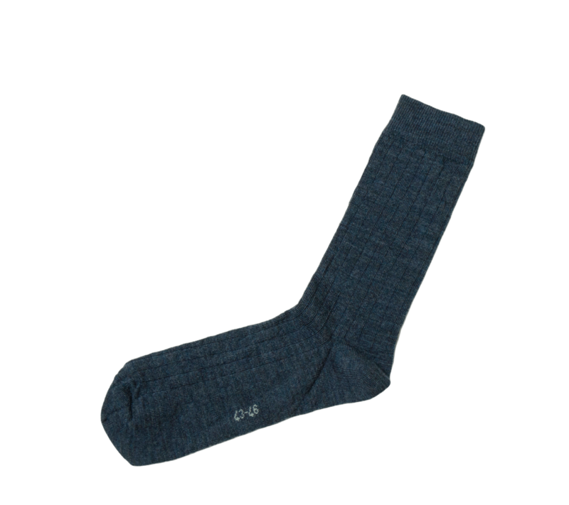 Wollsocken dünn gerippt denimblau