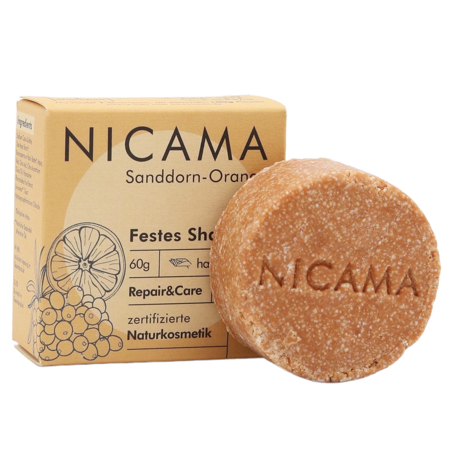 NICAMA - festes Shampoo Sanddorn Orange (50g)