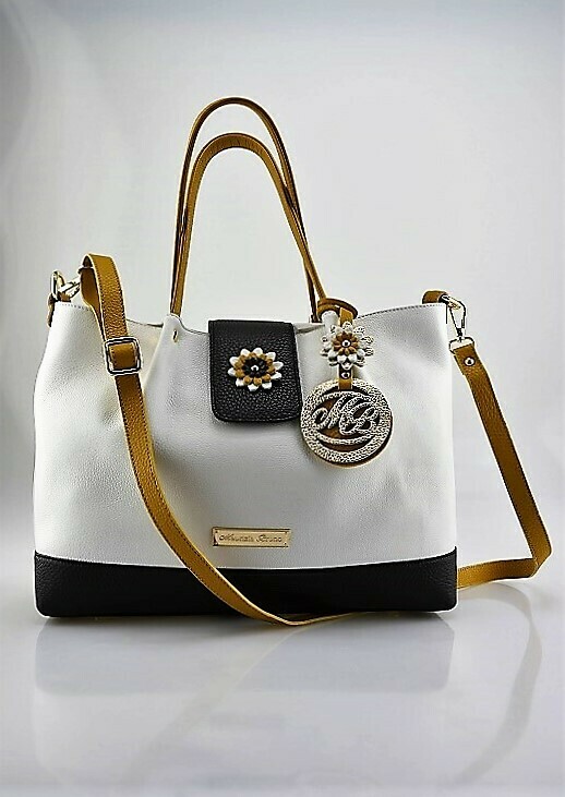 Shopper Bag Mod.  Mirtilla White/Black/Mustardcolor