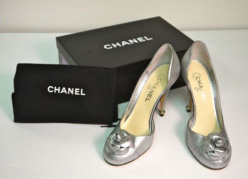 chanel silver heels