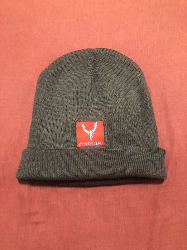 Gray Knit Hat With H-o-v-e-r-mode Patch 