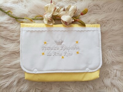 Saco primeira roupinha coroa e estrelas Saco primeira roupinha coroa e estrelas