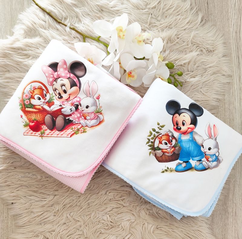Mantinha Mickey/ Minnie com coelhinho ( Primavera/ verão)