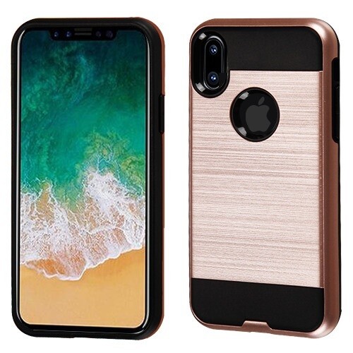 iPhone XS/iPhone X Rose Gold/Black Brushed Hybrid Protector Cover