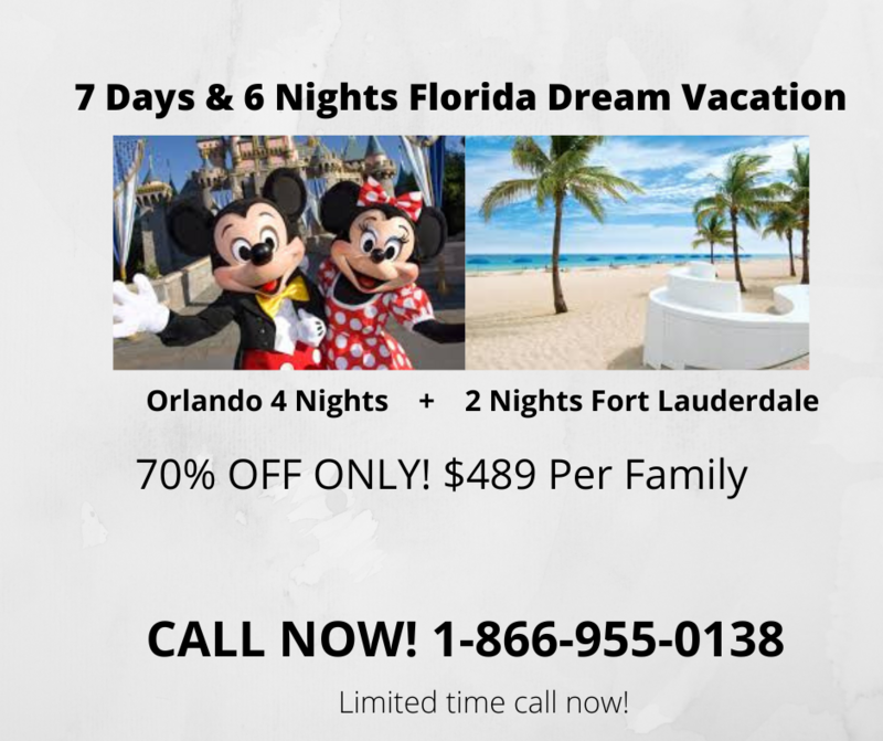 7 Days 6 Nights Orlando & Fort Lauderdale Fun & Sun Vacation Package.