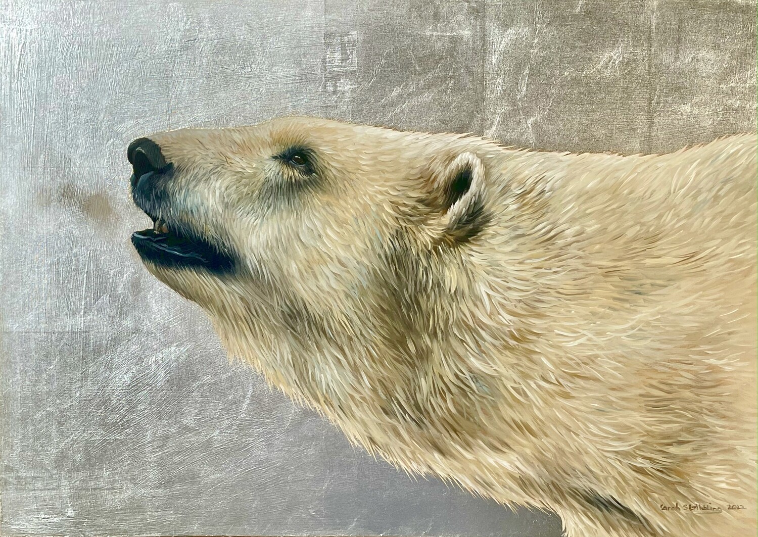 Polar Bear with real silver leaf background