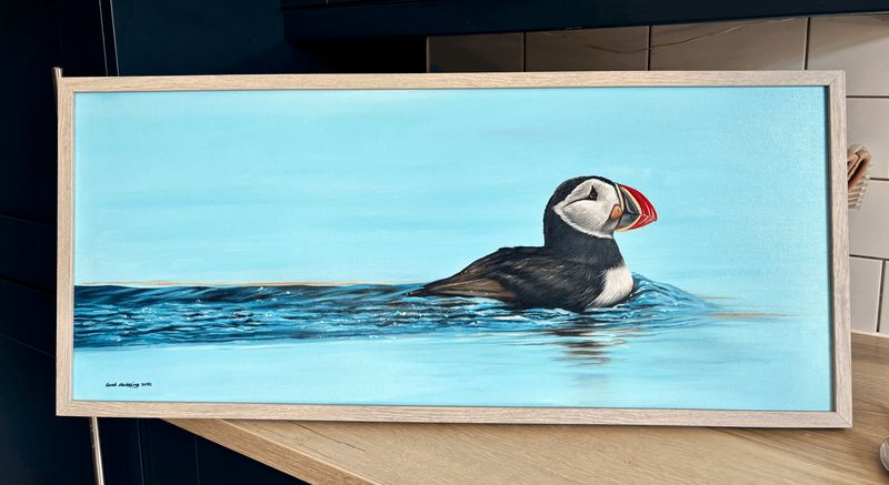 Puffin original oil painting SALE *FREE framed included*