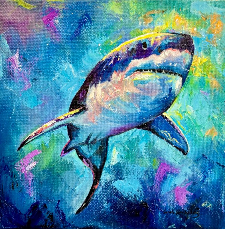 Great white shark oil on canvas