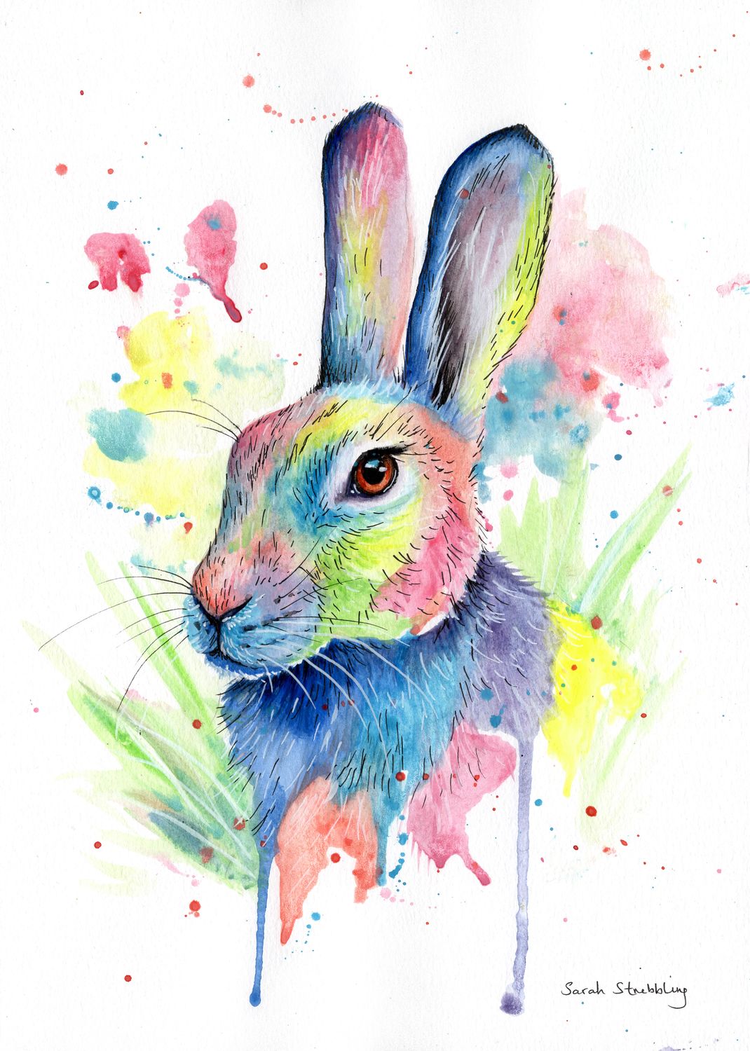 Multicolour Hare watercolour *Birthday sale*