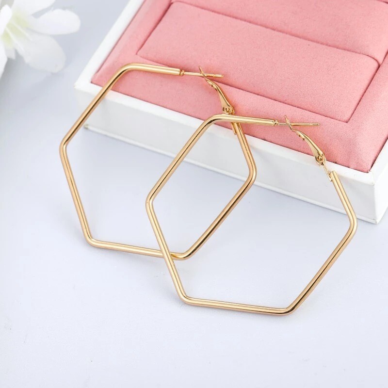 Geometric Hexagon Hoop Earrings
