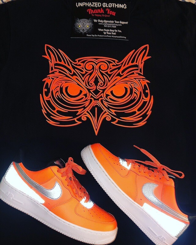 Kids Unphazed Black/Orange Owl Shirt