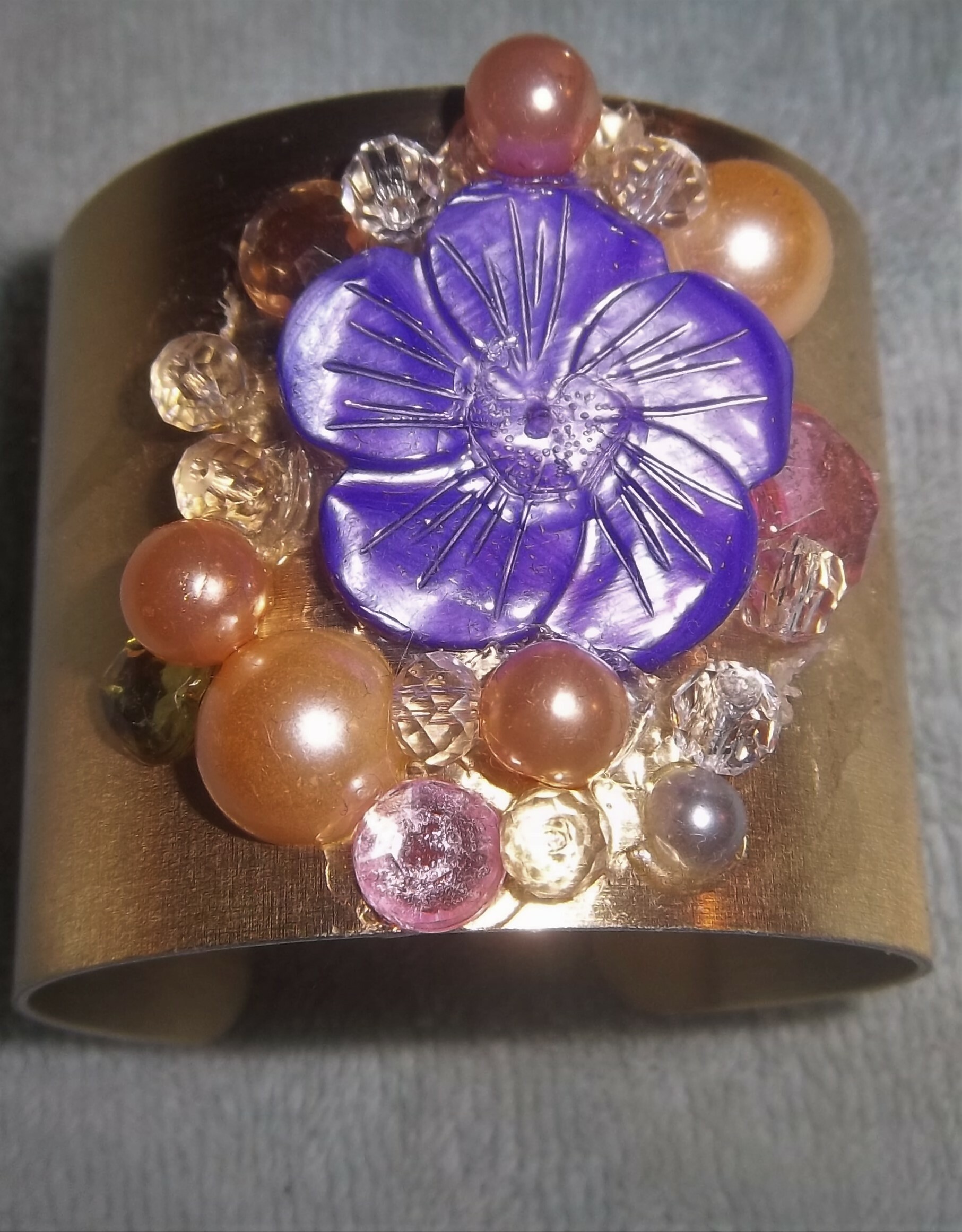 Gold Auric Bracelet, Purple Flower 00028