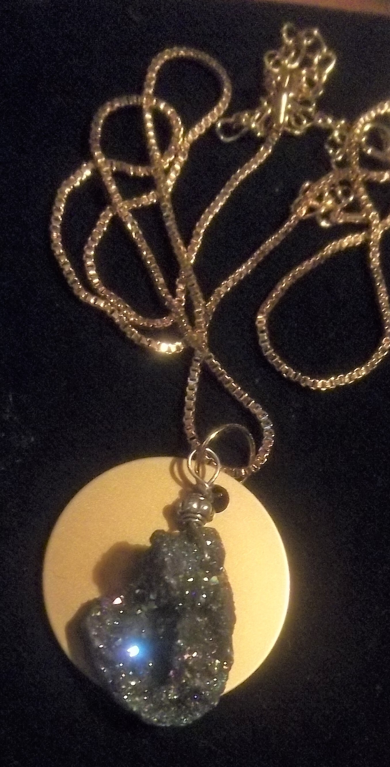 Mystical Druzy Stone with Auric Disk Necklace- ONLY ONE 00047