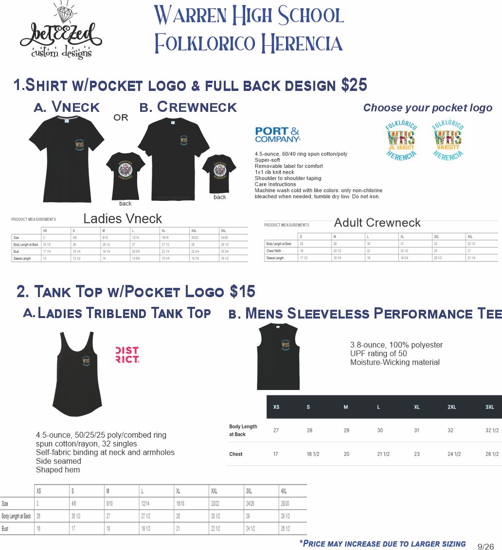 FOLKLORICO HERENCIA STUDENT ADD-ON'S (OPTIONAL ITEMS)