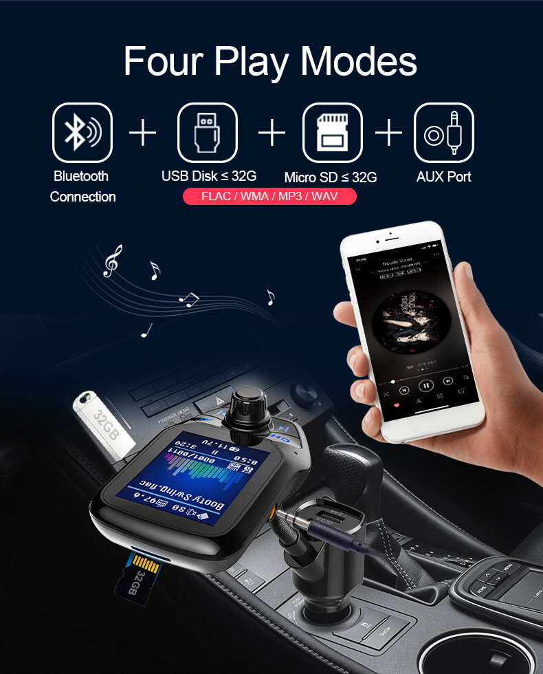 1.8&quot; FM Bluetooth Transmitter with QC3.0 Fast Charge