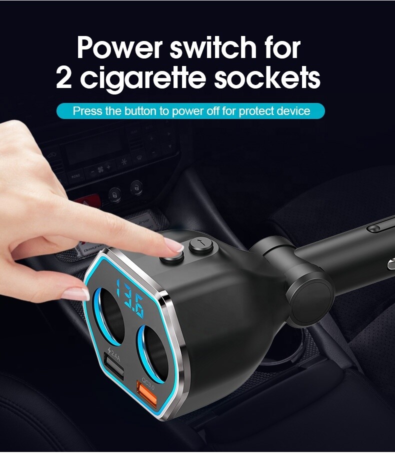 QC3.0 Smart Car Charger, 2 Socket + 2 USB