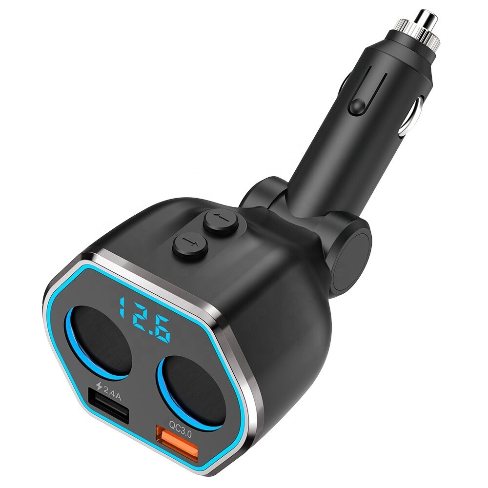 QC3.0 Smart Car Charger, 2 Socket + 2 USB
