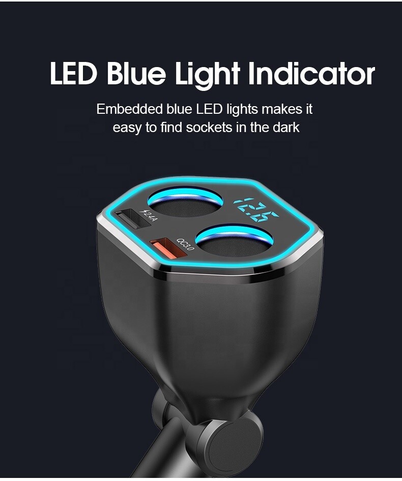 QC3.0 Smart Car Charger, 2 Socket + 2 USB