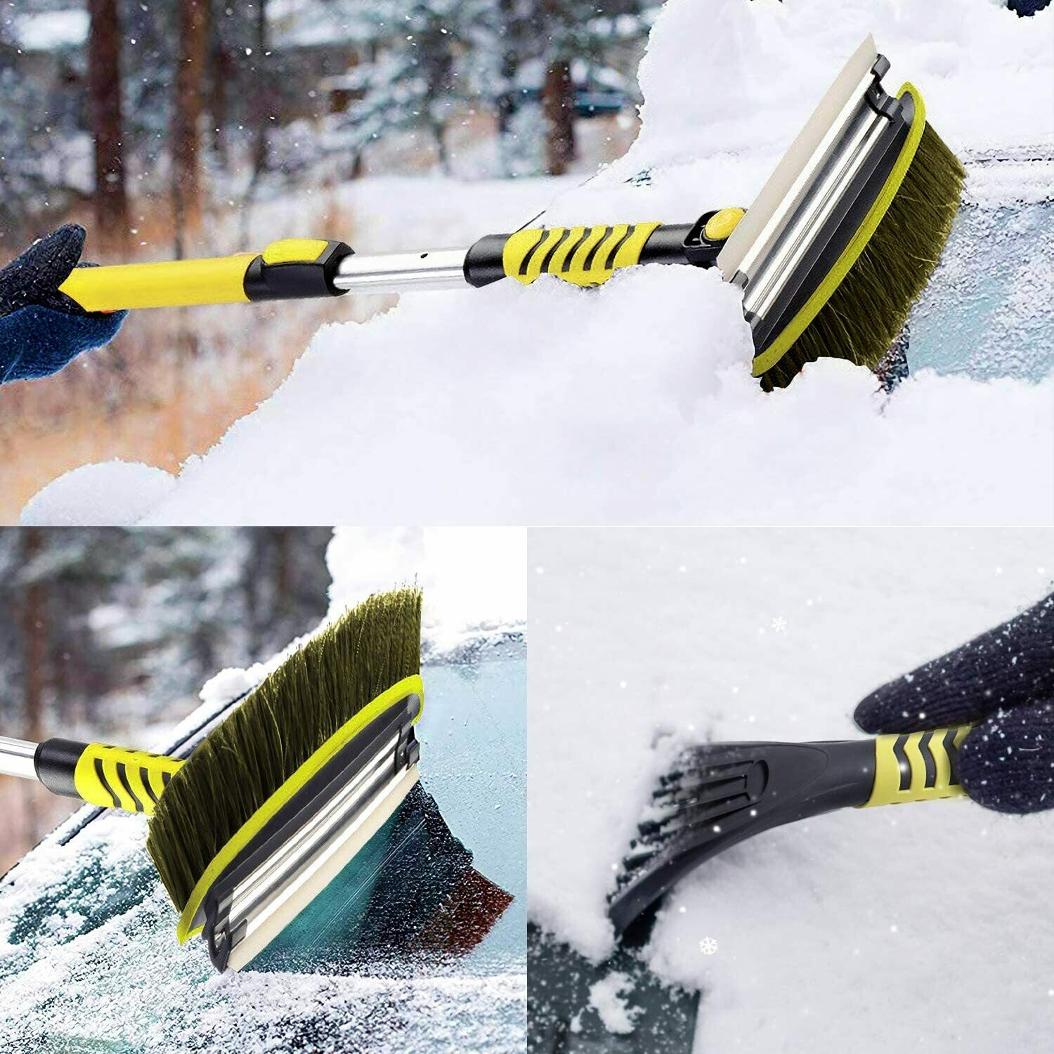 51" Extendable Snow Brush - Detachable Ice Scraper and Ergonomic Foam Grip
