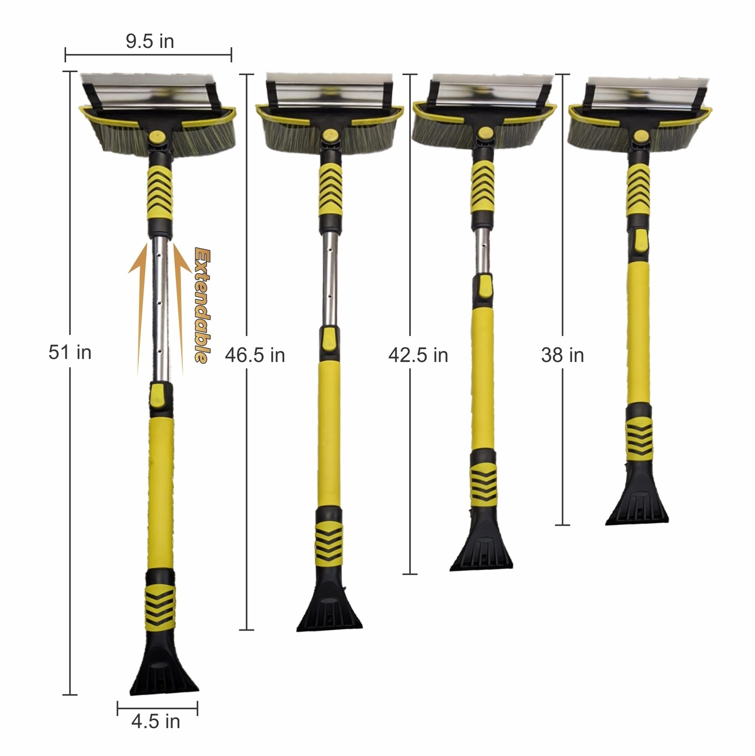 51" Extendable Snow Brush - Detachable Ice Scraper and Ergonomic Foam Grip