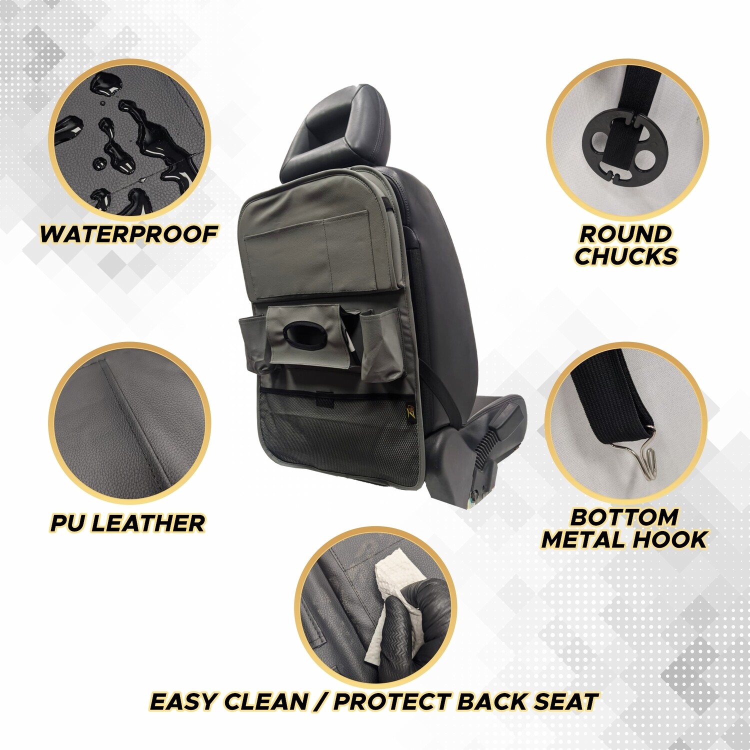 Car Backseat Organizer with Table Tray - Grey - 1 PACK