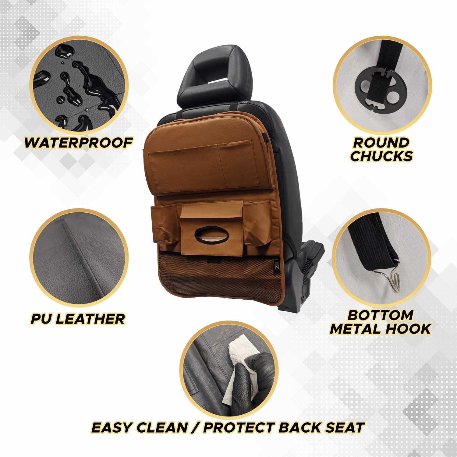 Car Backseat Organizer with Table Tray - Brown - 1 PACK