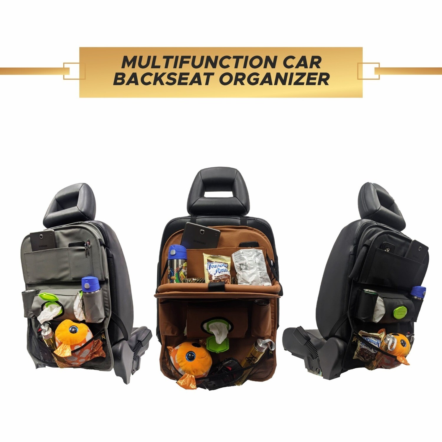 Car Backseat Organizer with Table Tray - Grey - 1 PACK