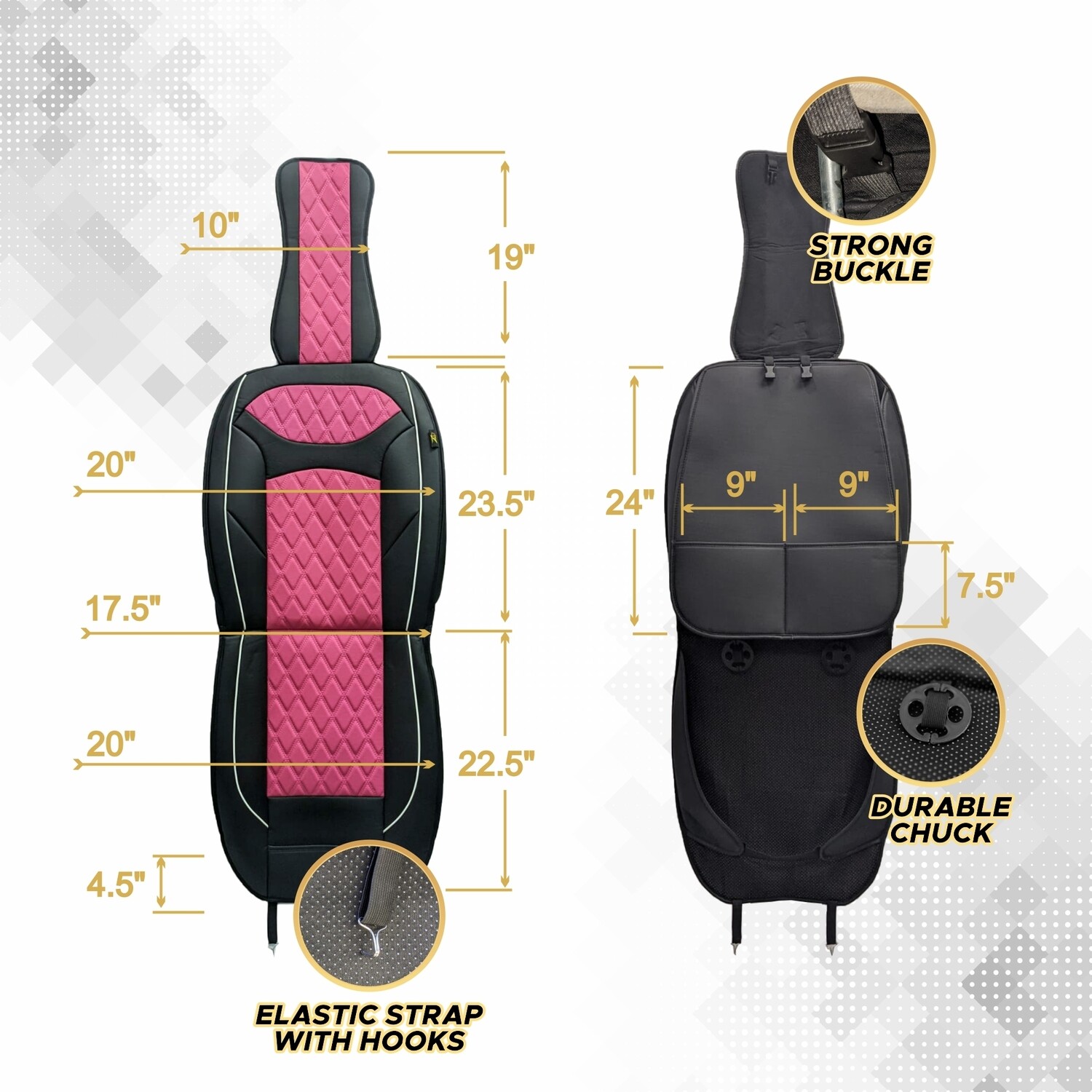 Universal PU Leather Car Seat Cover Cushion for Front Seat - 2 Pair - Black/Pink