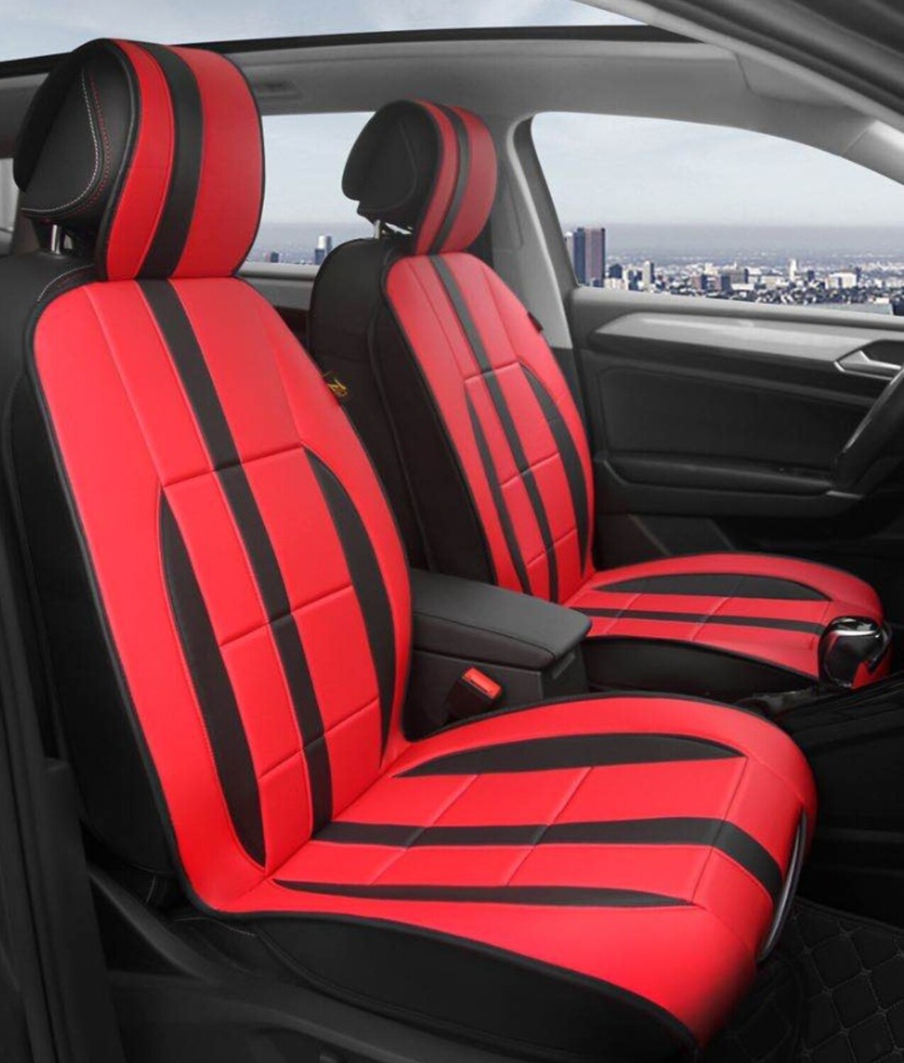 Universal PU Leather Car Seat Cover Cushion for Front Seat - 2 Pair - Red