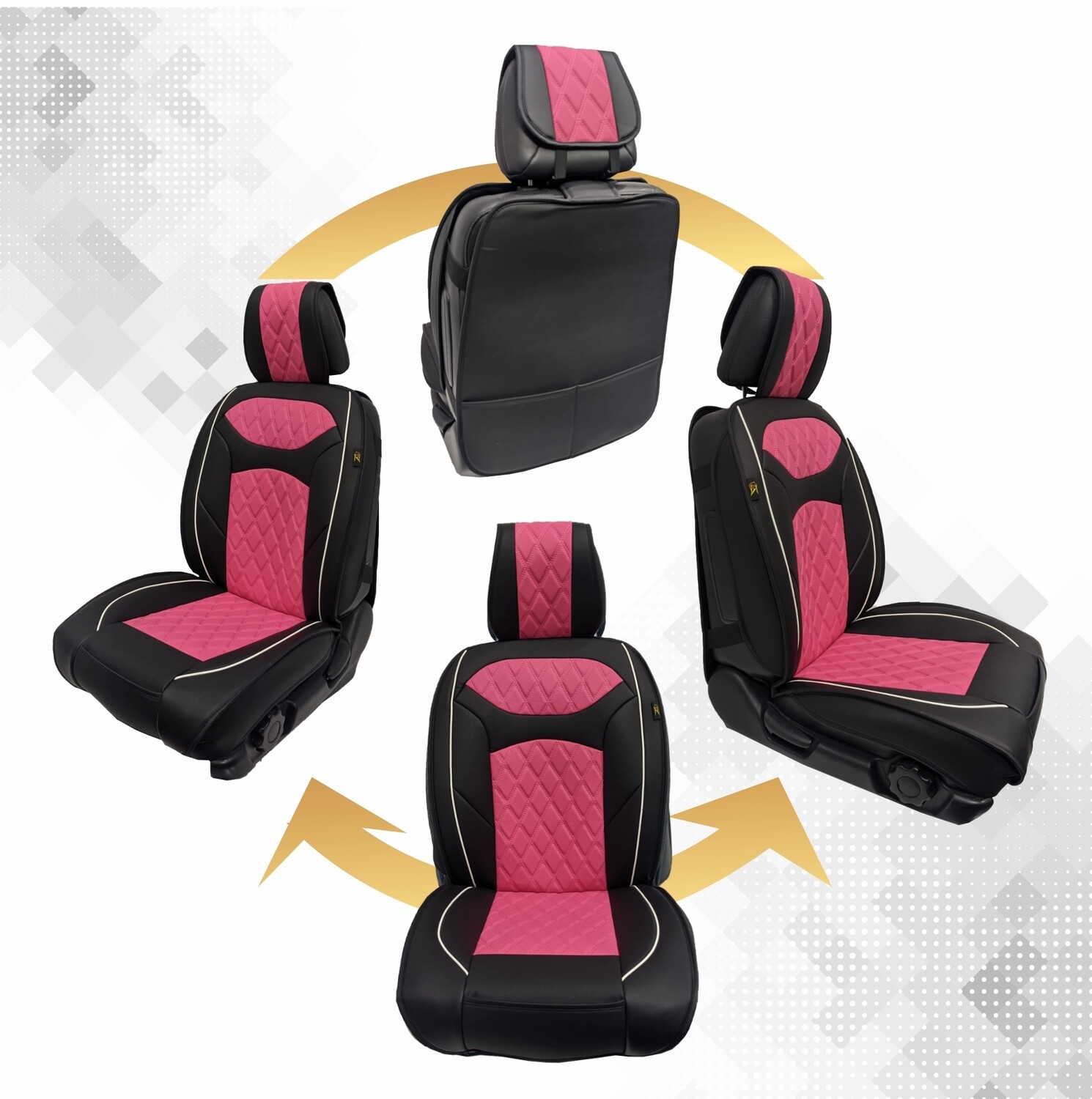 Universal PU Leather Car Seat Cover Cushion for Front Seat - 2 Pair - Black/Pink
