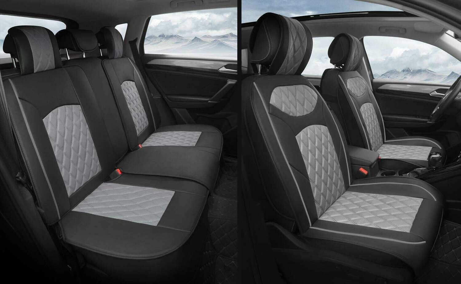 Universal PU Leather Car Seat Cover Cushion 5 Seat -Full Set - Black/Grey