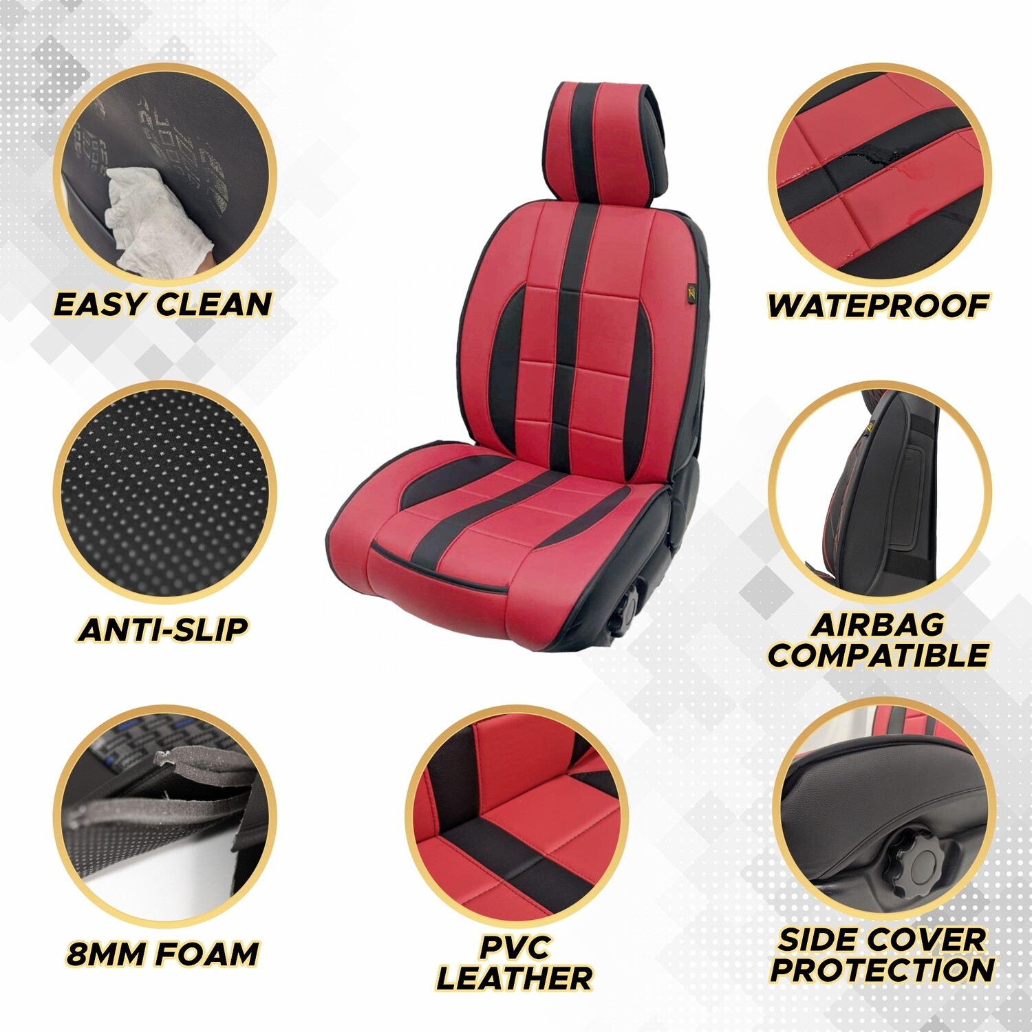 Universal PU Leather Car Seat Cover Cushion for Front Seat - 2 Pair - Red