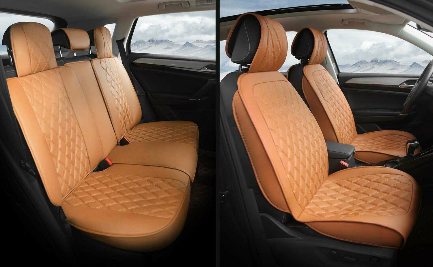 KIDYACWST Brown Leather Seat Covers Full Set, 5 Seats Universal Leather Car  Seat Covers, Waterproof Leather Seat Covers for Car and Headrest, Car Seat