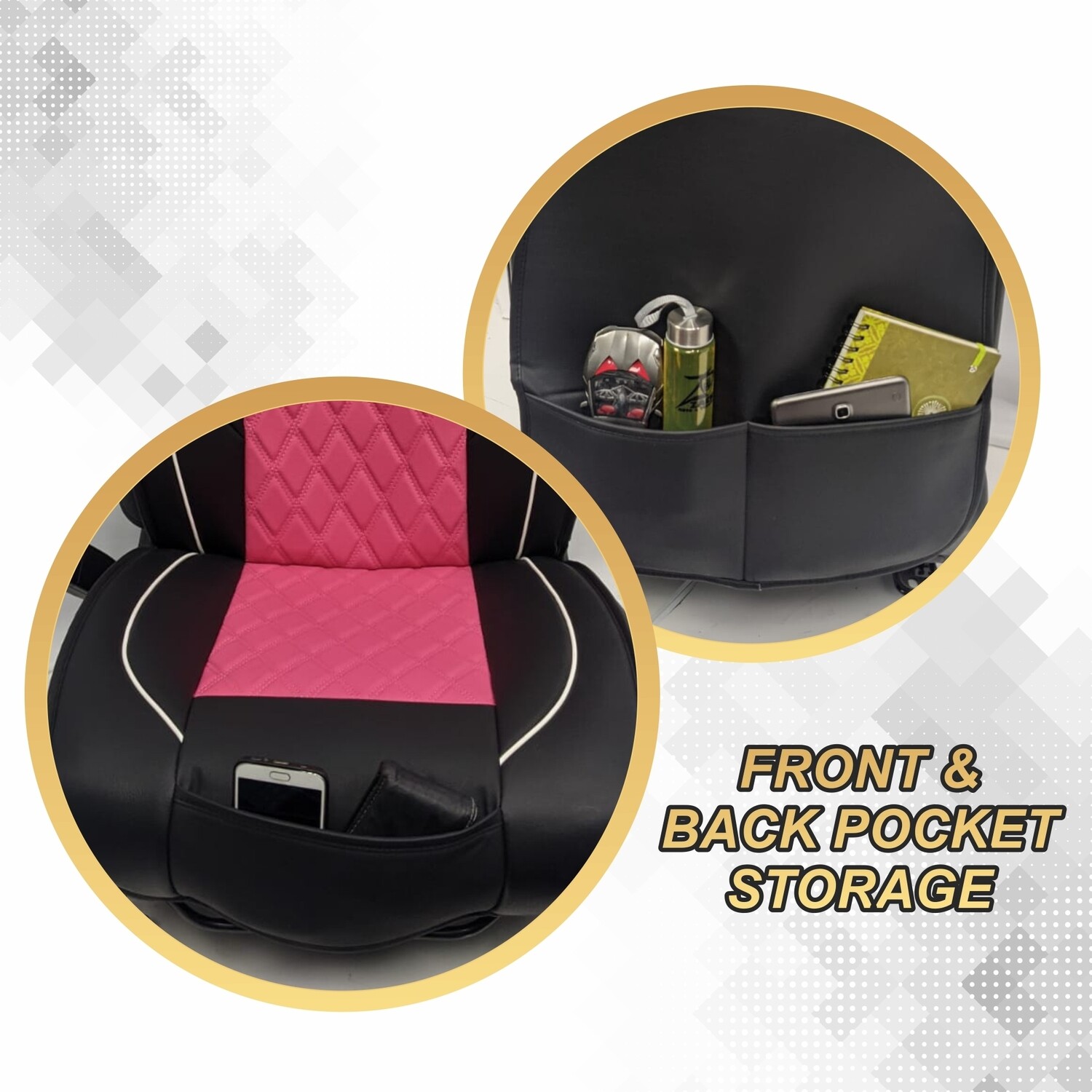 Universal PU Leather Car Seat Cover Cushion for Front Seat - 2 Pair - Black/Pink