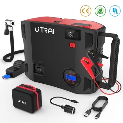Portable Jump Starter with Air Compressor, 150 PSI 2000A 24000mAh(8L Gas 7.5L Diesel Engine) 12V Battery Jump Pack with Emergency Light LCD Screen USB QC3.0 for Cars, Trucks, SUV Portable Jump Starter with Air Compressor, 150 PSI 2000A 24000mAh(8L Gas 7.5L Diesel Engine) 12V Battery Jump Pack with Emergency Light LCD Screen USB QC3.0 for Cars, Trucks, SUV