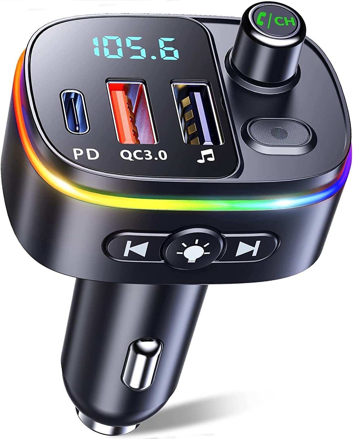 FM Transmitter Car Bluetooth 5.0, QC3.0 PD 18W USB C Car Charger, 9 RGB Backlit Bluetooth
