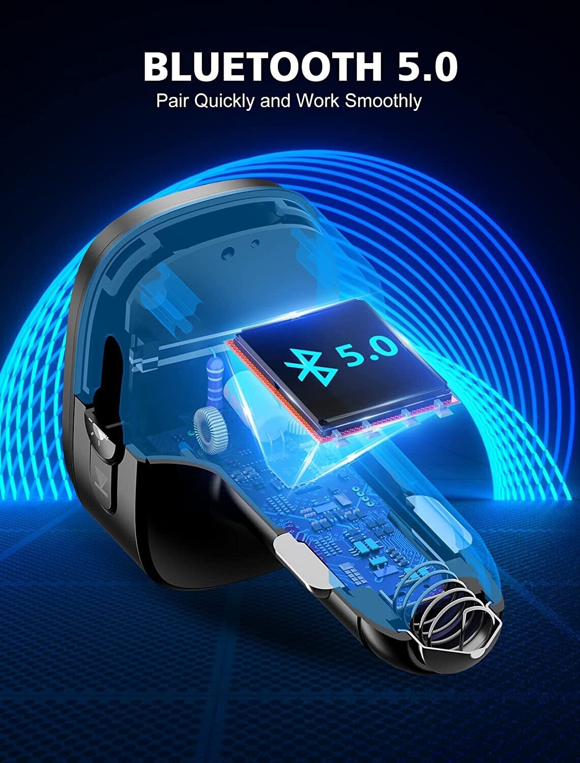 FM Transmitter for Car Bluetooth 5.0, QC3.0 &amp; PD 18W USB C Car Charger, 9 RGB Backlit Car Bluetooth