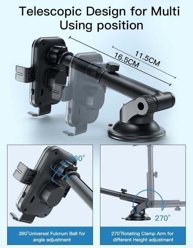 Wireless Car Charger Mount,15W Qi Fast Charging, Auto-Clamping,2 Styles Phone Holder Included,