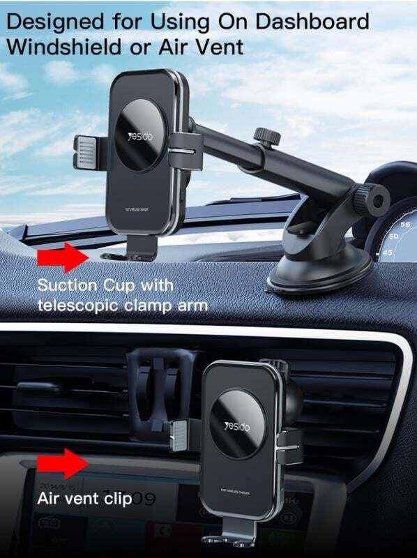 Wireless Car Charger Mount,15W Qi Fast Charging, Auto-Clamping,2 Styles Phone Holder Included,
