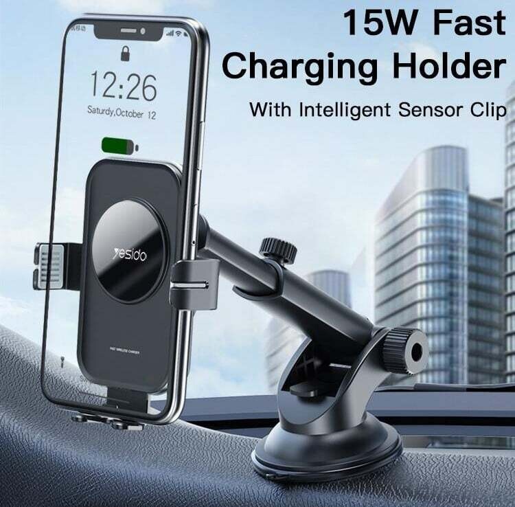 Wireless Car Charger Mount,15W Qi Fast Charging, Auto-Clamping,2 Styles Phone Holder Included,